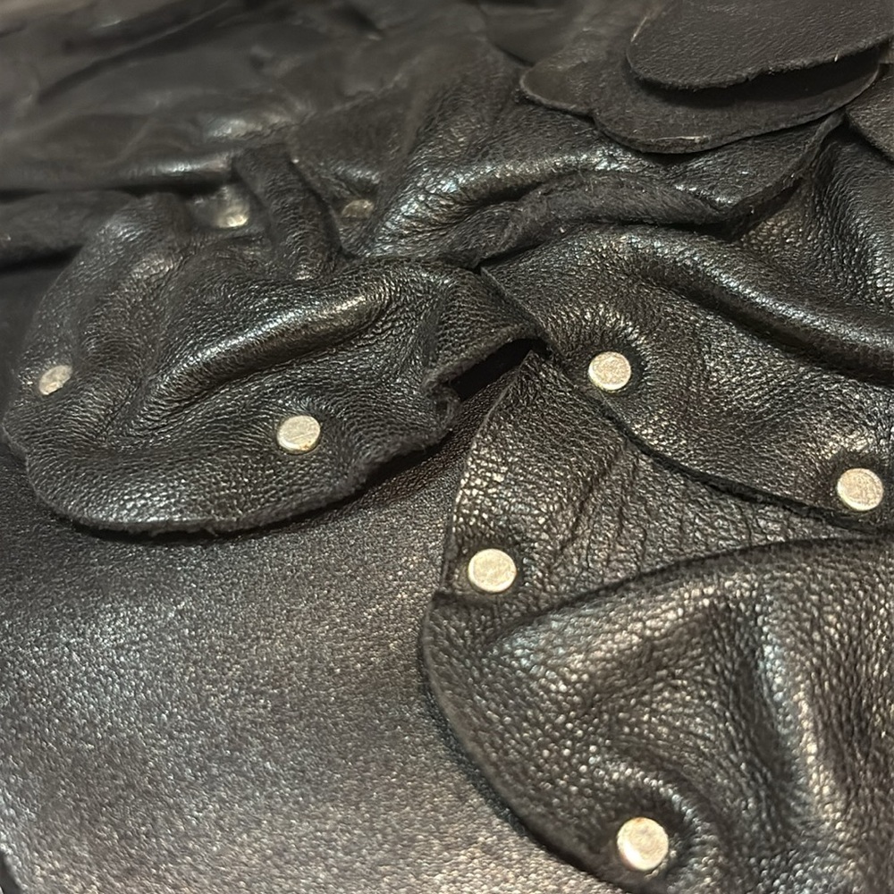 Valentino Garavani Black Heeled Moto Boots Tea Rose Studded Italian Leather 37.5 - Picture 3 of 10